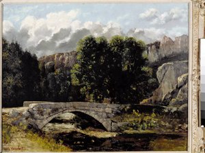 スイス、フルーリエのサン・スルピス橋の眺め（油彩・キャンバス 作： Gustave Courbet