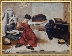 小麦ふるい、ギュスターヴ・クールベ (1819-1877) によるキャンバスの油絵。 写真、キム・ヨンテ、ナント、ナント美術館。 作： Gustave Courbet