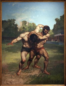力士たち。ギュスターヴ・クールベ（1819-1877）の絵画、油彩、キャンバス 作： Gustave Courbet