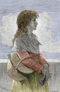 フランス革命：「「マノンの肖像（ジャンヌ・マリー）ローランド・フィリポン・ディテ・マダム・ローラン（1754-1793）、ジロンダン党のメンバー、若い女の子」-ギュスターヴ・デモランによる「「イラストリアスな女性」からの彫刻-1887-「」マノン（ジャンヌ・マリー）ローランド・フィリポン・コール 作： Gustave Demoulin