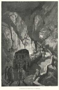 グラナダへの道での注意深さ（エングレーヴィング） 作： Gustave Dore