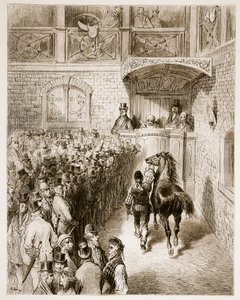 ウィリアムブランチャードジェロルド（1826-94）によって書かれた「巡礼者のロンドン」からタッターソールでのセール。 1872 作： Gustave Dore