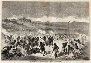 1853-54年にボードゥアン・モルハウゼン（1825-1905）が行った太平洋へのミシシッピ号の航海を説明するためにギュスターヴ・ドーア（1832-1883）が描いた、ミシシッピ地方の部族であるチョクトー族の球技の様子。Le tour du monde, nouveau j」に掲載されているエングレーヴィング。