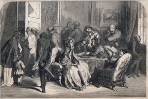 歯医者さんの控え室。ギュスターヴ・ドーア（1832-1883）が描いたもの。1862年の「Le Monde illustrious」誌に掲載された版画。個人蔵。