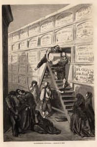 Gustave Dore（1832-1883）が1862年にC.Davillierと行ったスペイン旅行を説明するために描いたバルセロナの葬儀の様子。エドゥアール・シャルトン編『世界旅行』に掲載されている図版 作： Gustave Dore