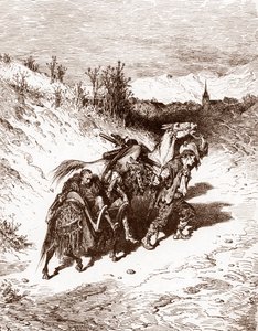 自分の村の耕作者がキホーテを家に持ち帰る ギュスターヴ・ドレ (1832-1883) による「L