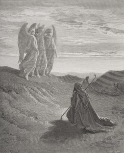 アブラハムと三人の天使、ドレの「聖書」からの挿絵、リグニー作、1866年 作： Gustave Dore