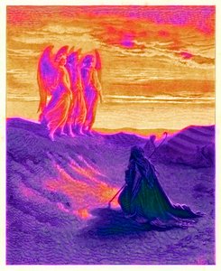 アブラハムと三人の天使、リグニーによって彫刻された「The Dore Gallery」のイラスト、c.1890を発行（デジタル処理で強化された画像）