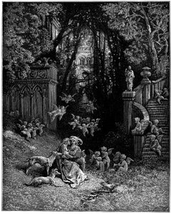 幸せな恋人としてのアルチーナとルッジェーロ、 作： Gustave Dore