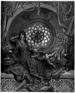 アルチーナの美しさはルッジェーロの不安のすべてを克服します 作： Gustave Dore