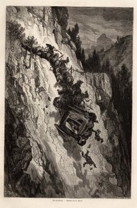 Gustave Dore（1832-1883）が1862年にC.Davillierと行ったスペイン旅行を説明するために描いた「A accident of diligence（勤勉さの事故）」。エドゥアール・シャルトン編『世界一周』に掲載されている図版 作： Gustave Dore