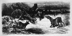 疫病にかかった動物たち。ジャン・ド・ラ・フォンテーヌ（1621-95）の寓話。挿絵はギュスターヴ・ドーア。 作： Gustave Dore
