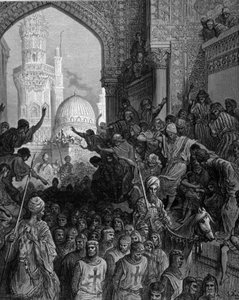 十字軍捕虜のカイロ到着、ギュスターヴ・ドレの彫刻。19世紀 作： Gustave Dore