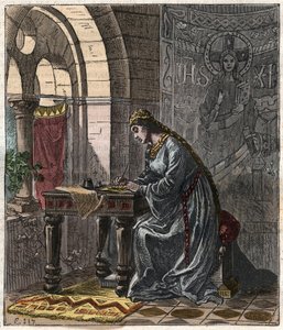MontfortのBertrade (1070-1117) フランスの女王（フランス王フィリップ1世の妻）フォントヴローにて - Gustave Doreによる19世紀のエングレーヴィング、1876年の "National History Illustrated of France from the Most Retreated Times to the Today" - Private Collecti. 作： Gustave Dore