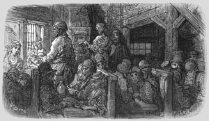 「コーヒー ショップ - ペチコート レーン」、1872 年。 作： Gustave Dore