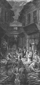 「ダーク ハウス レーン - ビリングスゲート」、1872 年。 作： Gustave Dore