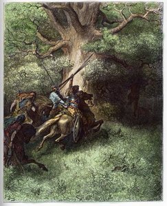 アブサロム（Avshalom）の死 - アブサロム（またはAvshalom、Absalon）の死。父の軍隊に対する敗北の後、アブサロンは戦場から逃げ出して木の枝に吊られたままだった-ギュスターヴ・ドーアの「The Bible illustree」の版画（1832年