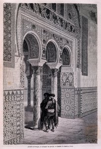 セビリアのアルカサルのアーケードの詳細 - ドレ作、「Tour du Monde」第2期に掲載。1866. 作： Gustave Dore