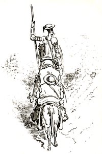 馬に乗ったドン・キホーテ、ロバに乗ったサンチョが続く 作： Gustave Dore