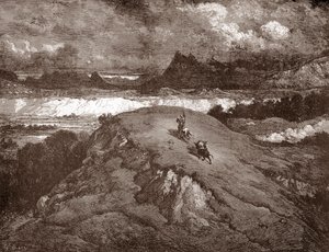 シエラ・モレナに近づくドン・キホーテとサンチョ・パンサミゲル・デ・セルバンテス（1547-1616）による「L