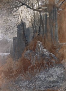 Geraint and Enid Ride Away、1868（紙にガッシュとトイレ） 作： Gustave Dore
