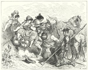 Gustave Dores Don Quixote: "ドン・キホーテは、サンチョが女王や貴婦人と呼んだ生き物を、怪しげで落胆に満ちた目で見つめていた"(エングレーヴィング) 作： Gustave Dore