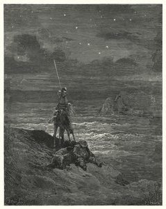 Gustave Dores Don Quixote: "Don Quixote stayed there, waiting the appraoch of the day" (e.g. engraving) 作： Gustave Dore