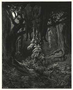 グスタフ・ドーレス ドン・キホーテ「彼はドン・キホーテに助けを求めた」（エングレーヴィング 作： Gustave Dore