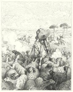 Gustave Dores Don Quixote: "He charged the squadron of sheep" (e.g. engraving) 作： Gustave Dore