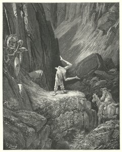 Gustave Dores Don Quixote: "He gave two or three frisks in the air, and then pitching on his hands, heels over his head twice together" (e.g. engraving) 作： Gustave Dore