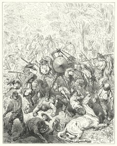 Gustave Dores Don Quixote: "The Yanguesians betooked themselves to their levers and pack-stave" (in engraving) 作： Gustave Dore