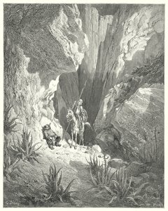 Gustave Dores Don Quixote：「最初に見つけたのはソネットの下書きだったので、彼はそれを声に出して読んだ」（エングレービング 作： Gustave Dore
