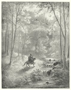 Gustave Dores Don Quixote: "彼には空がより透明に見え、太陽が倍の明るさで輝いているように見える"（エングレーヴィング 作： Gustave Dore