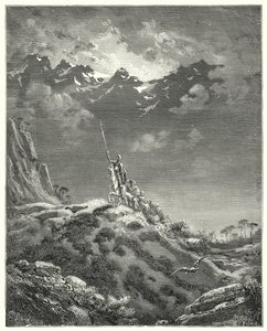 グスタフ・ドーレス ドン・キホーテ「ミコミコンの王国に向かって」（エングレーヴィング 作： Gustave Dore