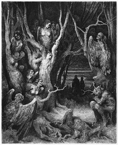 ハーピー、ダンテアリギエーリ（1265-1321）パリの「神曲」（インフェルノ）のイラスト、パリ、1885年 作： Gustave Dore