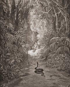 挿絵：ギュスターヴ・ドーレ 1832-1883 フランスの画家、挿絵画家 ジョン・ミルトン著『失楽園』第九巻434行と435行 作： Gustave Dore