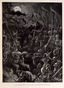 月夜に戦う騎士たちのイラスト。 作： Gustave Dore