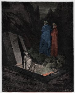 インフェルノ、カント10：ファリナータデッリウベルティがダンテを演説、ダンテアリギエーリ作「The Divine Comedy」（1885年）のイラスト 作： Gustave Dore