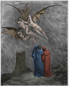 インフェルノ、カント9：恐ろしいErinyes：Megaera、Tisiphone、Alecto 作： Gustave Dore