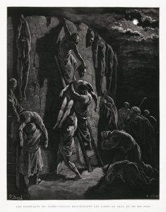 ヤベシュ＝ギレアドの民がサウルとその息子たちの遺体を回収、ドーレ聖書からの挿絵 作： Gustave Dore
