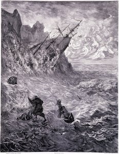 Je traverse les mers... planche X - Gustave Dore (1832-1883)による挿絵、Pierre Dupontによる「La legende du Jeif wandering」のためのもの、Librairie du magasin picturesque版、パリ1862年
