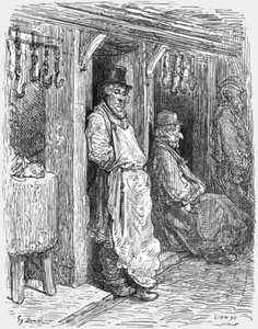 「ユダヤ人の肉屋 - アルドゲイト」、1872 年。 作： Gustave Dore
