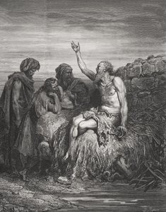 ヨブと彼の友人、ヨブ6：1-4、ドレの「聖書」からのイラスト、J.Regnierによる彫刻、1866 作： Gustave Dore
