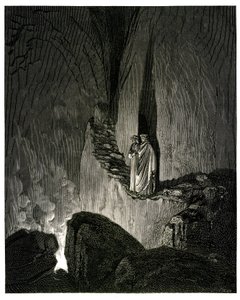 ダンテ・アリギエーリ著、ギュスターヴ・ドーレ挿画『地獄』（神曲）。アシェット版1861年。ピエール＝アンジェロ・フィオレンティーノによるフランス語訳。ドーズ：「火の中には霊魂がいる。 作： Gustave Dore