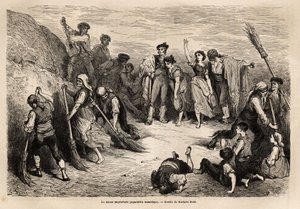 La seguidilla manchegas（即興のダンス）は、アルバセーテ（英仏海峡の州）では、異なる地域の男女の多くのダンサーが集まり、ガリエガダ（動きが完了する前に図形を静止させること）のダンスステップを行います。 作： Gustave Dore