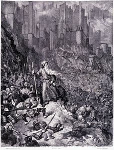 Les battailles, plate IX - Gustave Dore (1832-1883) による、Pierre Dupont作の「La legende du Jeif wandering」の挿絵、Librairie du magasin picturesque版、パリ1862年。 作： Gustave Dore