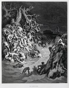 大洪水が地球を包み、ノアと箱舟は脱出する（ドーレ聖書より 作： Gustave Dore