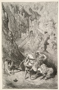 緑のチャペルへの道、チャールズヘンリーハンソン著アーサー王の日の物語から、pub.1898 作： Gustave Dore
