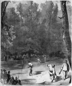 1868年、パリのリュクサンブール公園のヤシの木奏者たち - Gustave Doreの絵