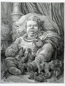パンタグリュエルが牛を取り囲む-ラブレーの「ガルガンチュア」にて（イラストギュスターヴ・ドレ 作： Gustave Dore